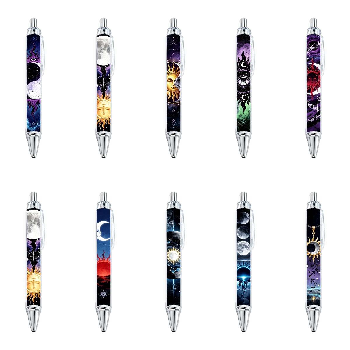 Celestial Sun And Moon Galaxy Retractable Pens - 10-Pack