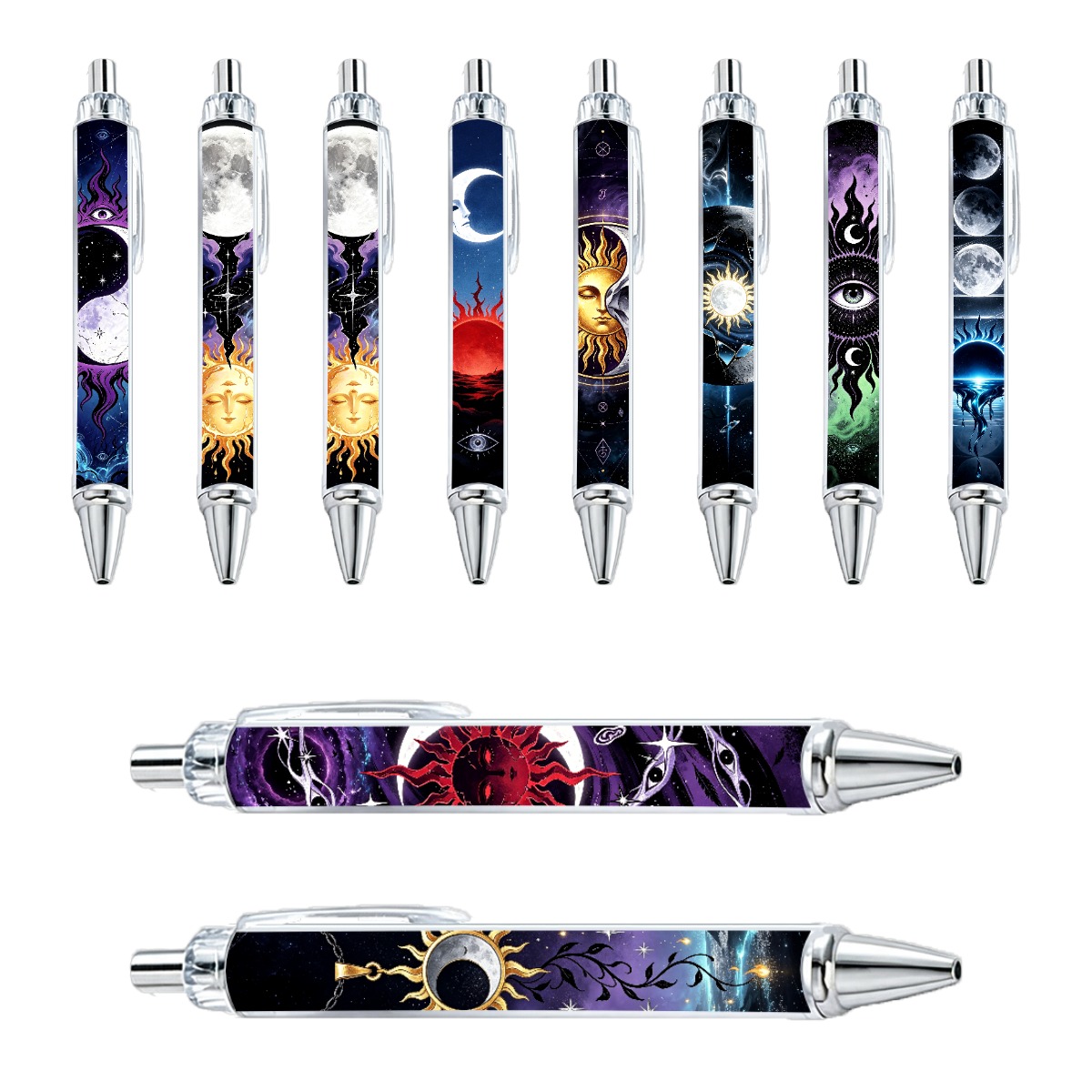 Celestial Sun And Moon Galaxy Retractable Pens - 10-Pack