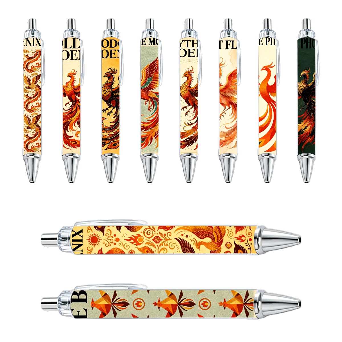 أقلام جل قابلة للسحب بتصميم مستوحى من طائر الفينيق