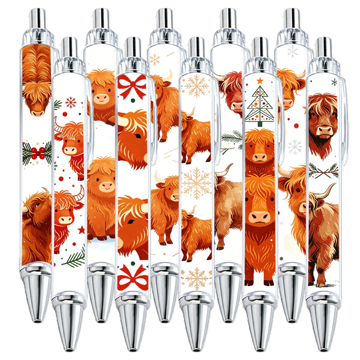 Festive Highland Cow Click Pens - 10-Pack
