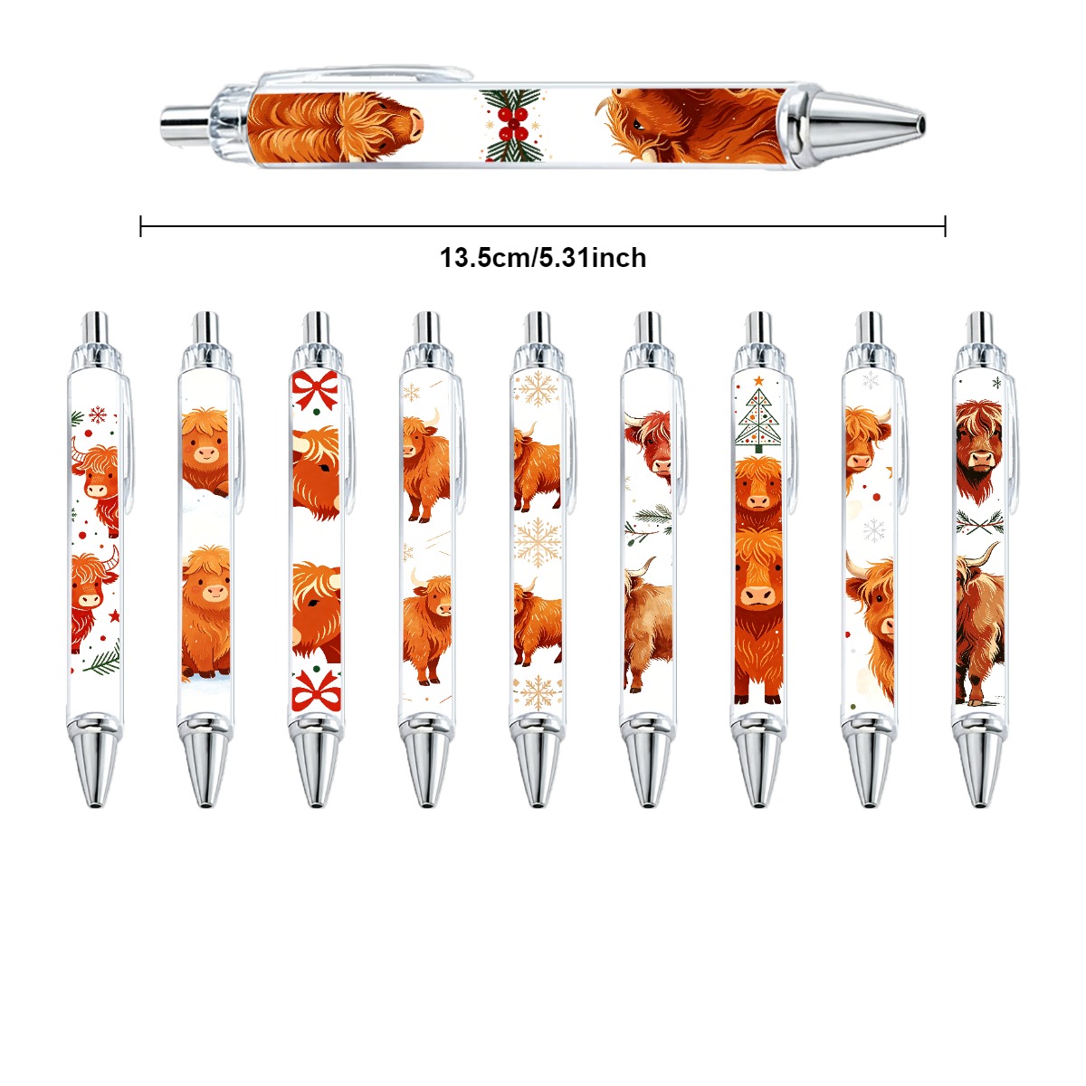 Festive Highland Cow Click Pens - 10-Pack