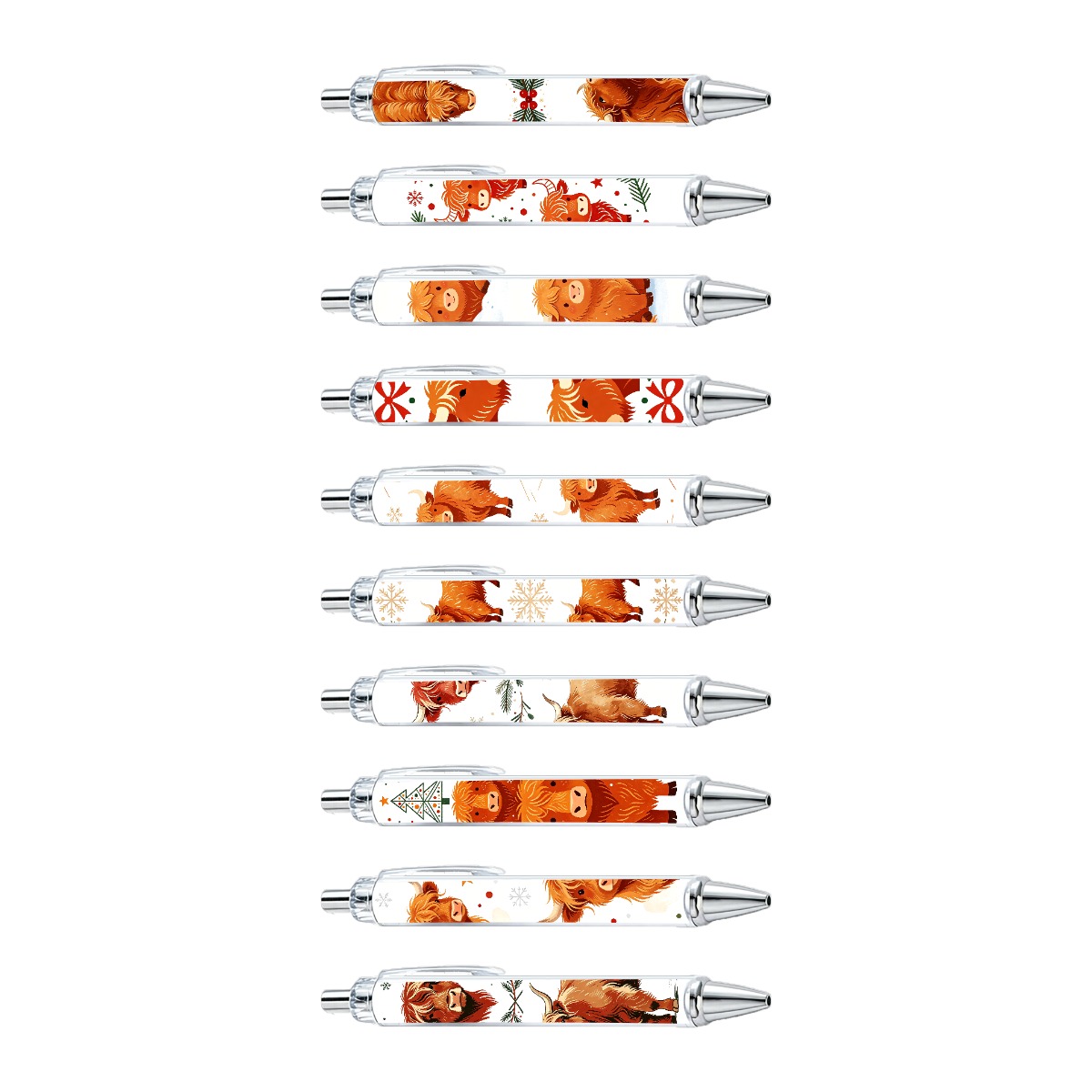 Festive Highland Cow Click Pens - 10-Pack