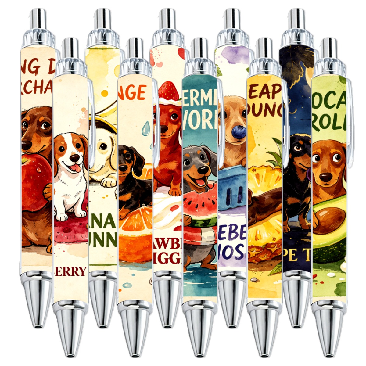 Dachshund And Fruit Watercolor Gel Pens - 10-Pack