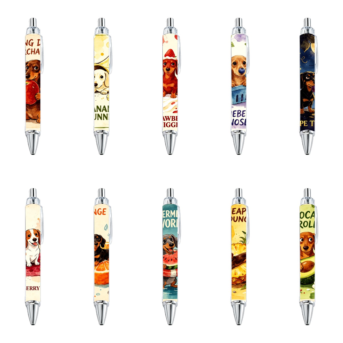 Dachshund And Fruit Watercolor Gel Pens - 10-Pack