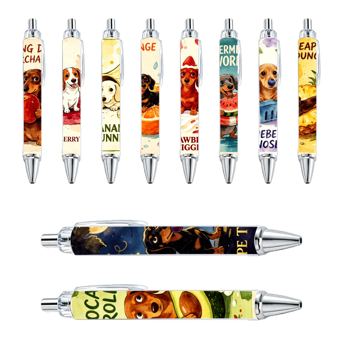 Dachshund And Fruit Watercolor Gel Pens - 10-Pack