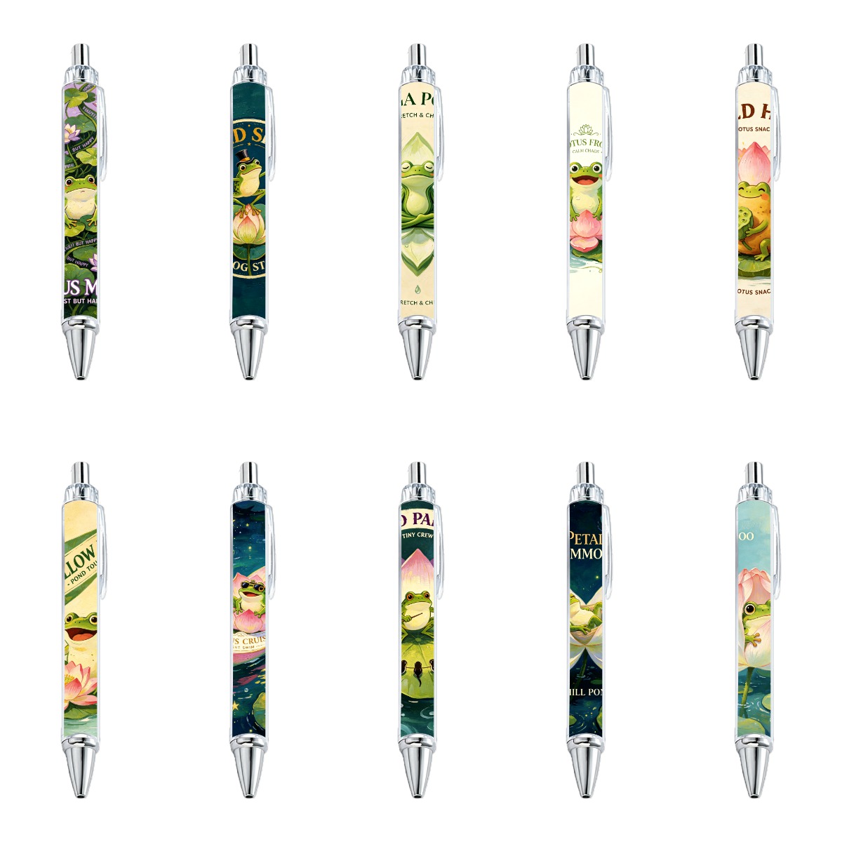 10-Pack Whimsical Frog and Lotus Gel Pens