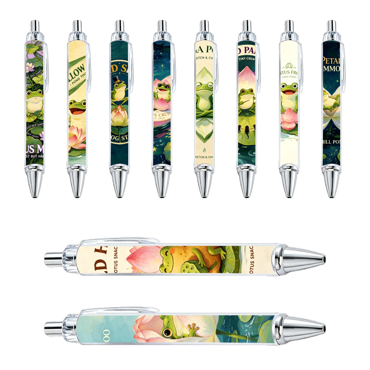 10-Pack Whimsical Frog and Lotus Gel Pens