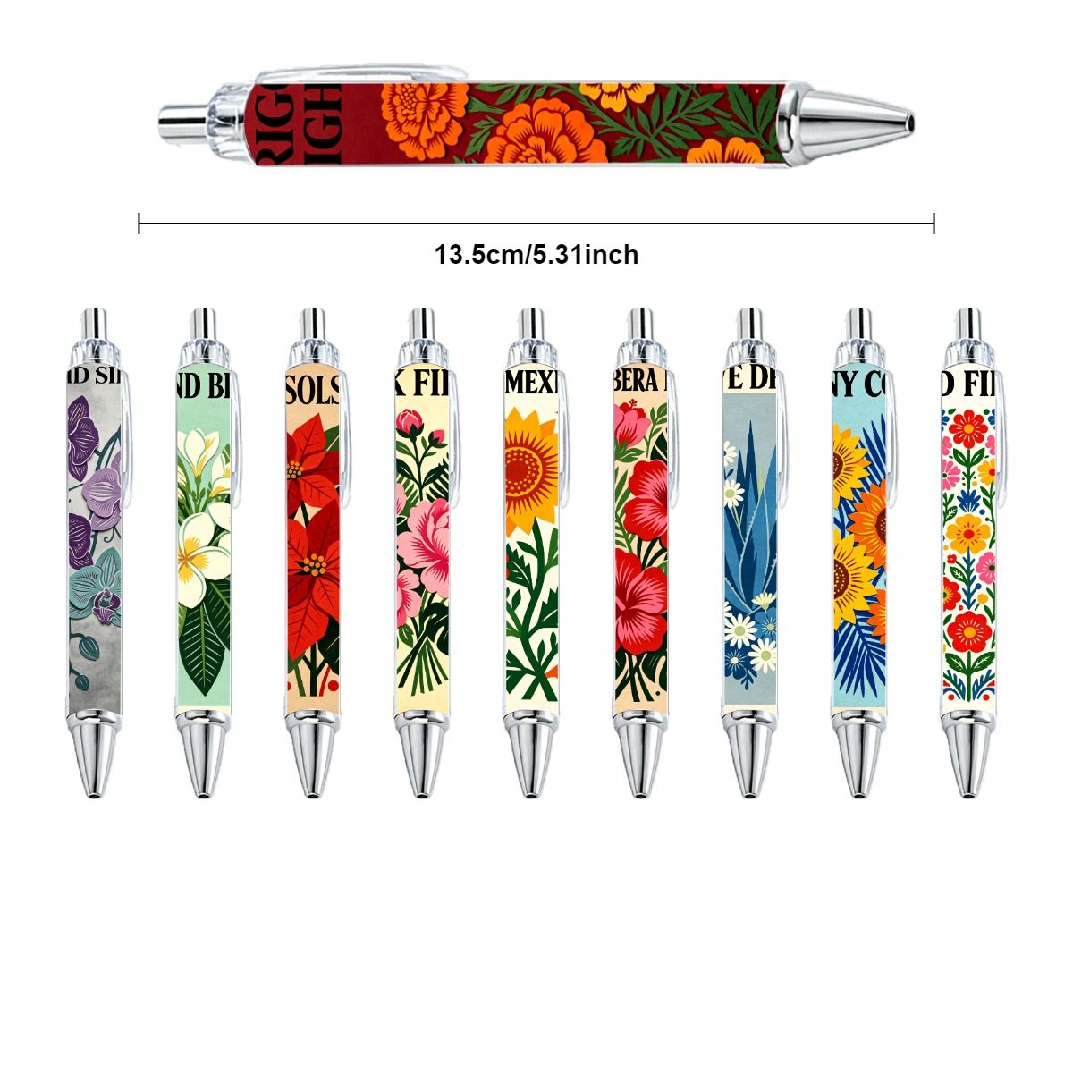 Floral Artistry Retractable Pens - 10-Pack