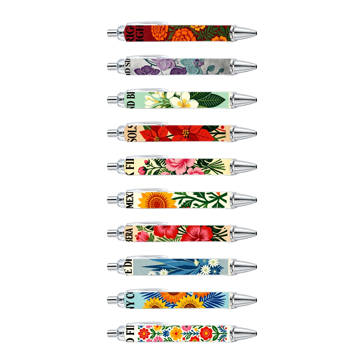 Floral Artistry Retractable Pens - 10-Pack