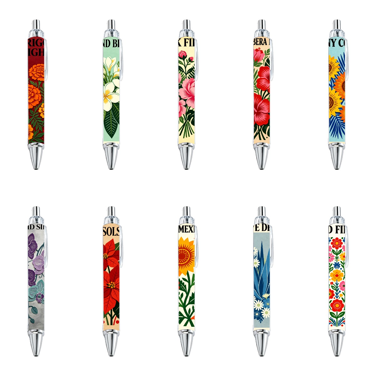 Floral Artistry Retractable Pens - 10-Pack