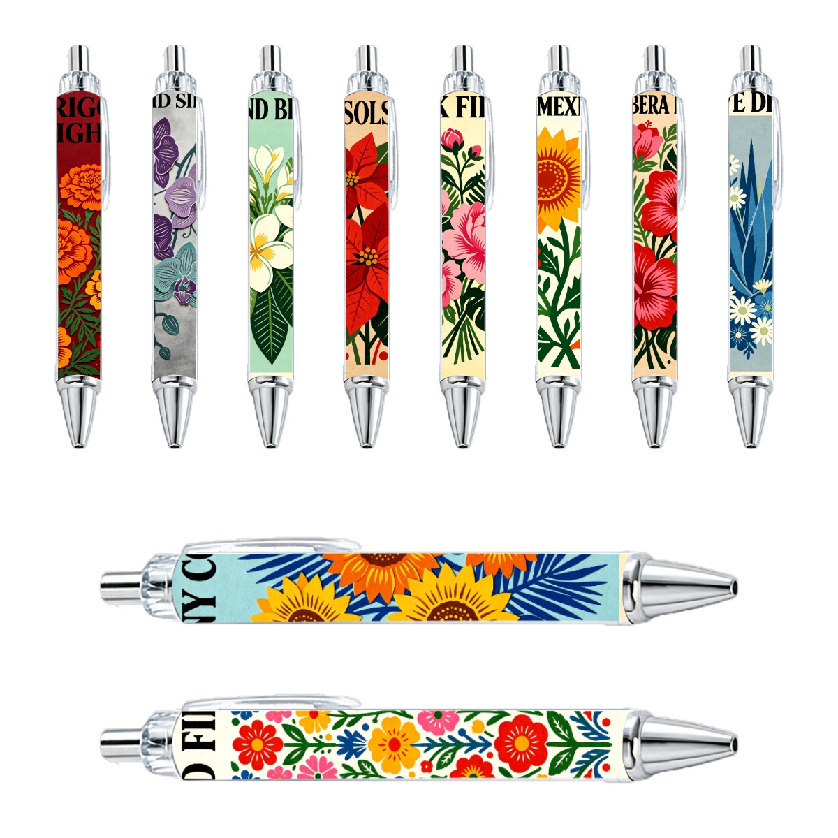 Floral Artistry Retractable Pens - 10-Pack