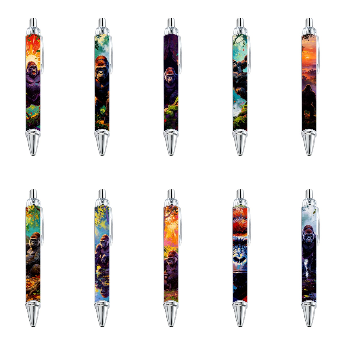 Artistic Gorilla Ballpoint Pens - 10-Pack