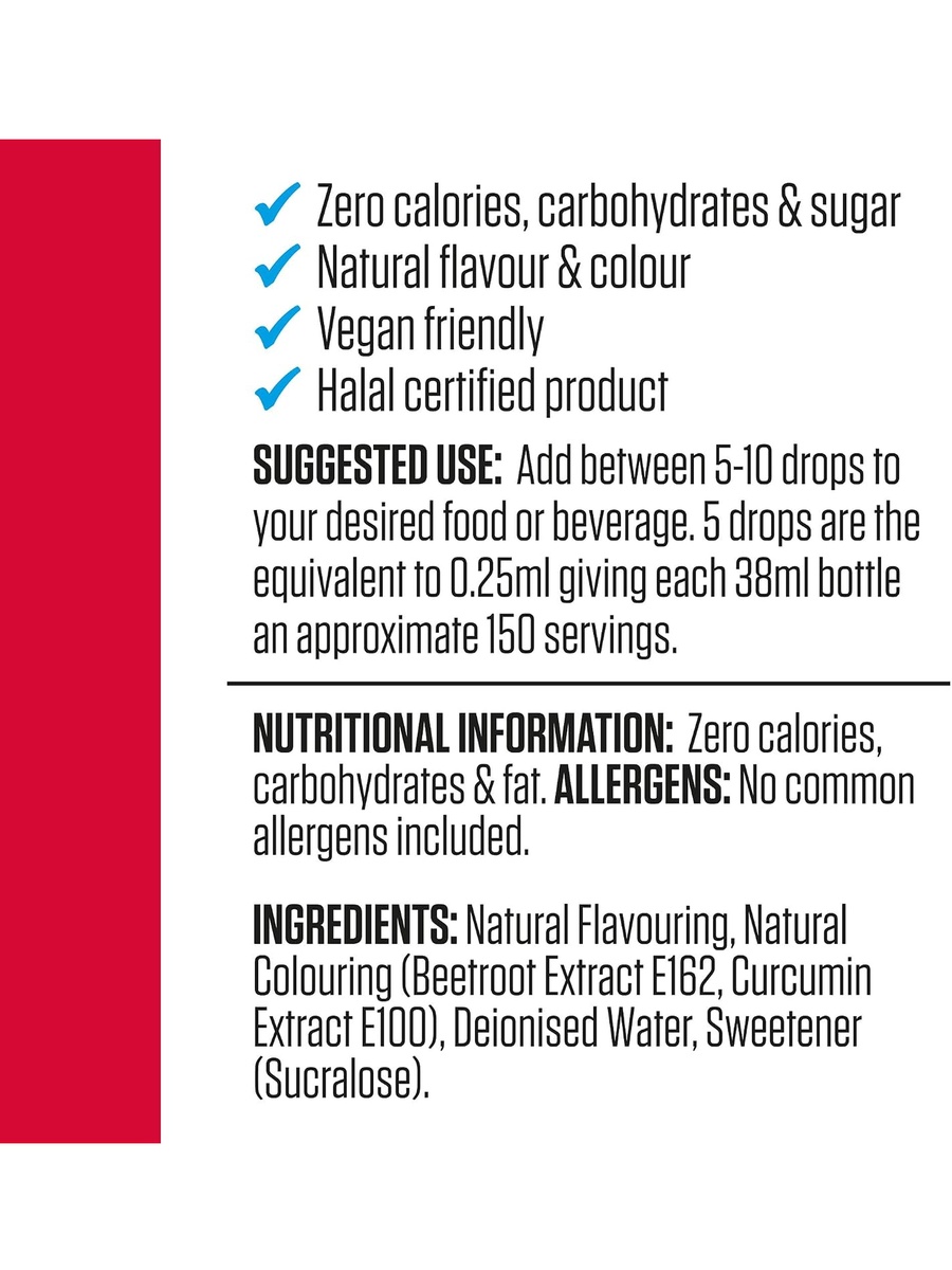 Flavor Drops | Strawberry, 38ml | Zero Calorie Flavour for Food and Drinks | Natural Flavouring, Zero Sugar and Carbs | 150 Servings