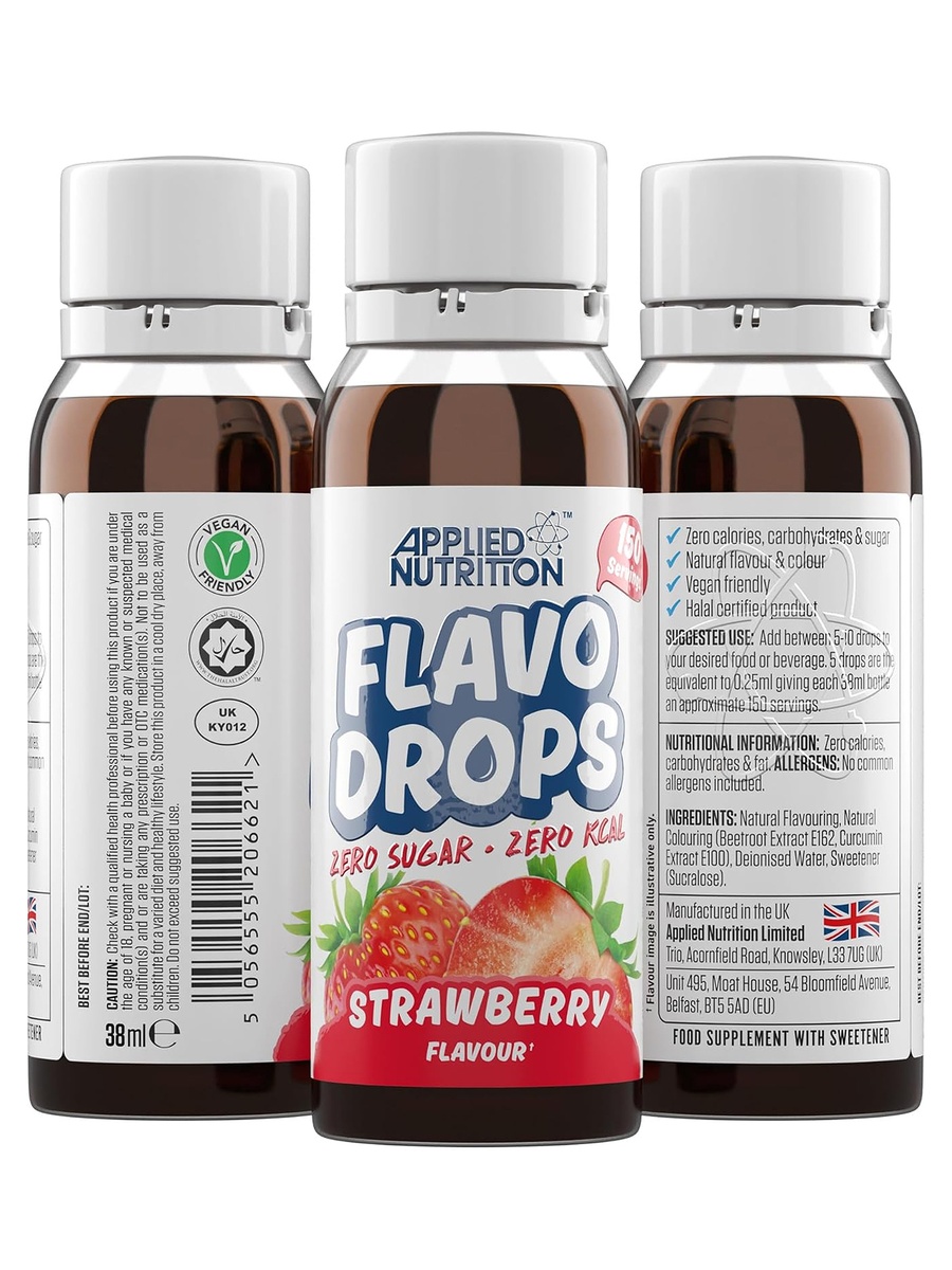 Flavor Drops | Strawberry, 38ml | Zero Calorie Flavour for Food and Drinks | Natural Flavouring, Zero Sugar and Carbs | 150 Servings