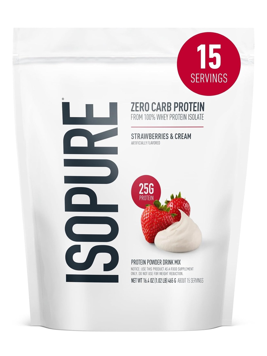 Zero Carb Whey Isolate Protein Powder | Strawberries & Cream, 1 Pound | Gluten Free | 15 Servings