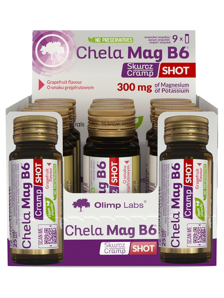 Chela Mag B6 Cramp Shot | ORANGE, 25ml x 9 | Muscle Function Support | Magnesium, Vitamin B6 | 9 Shots