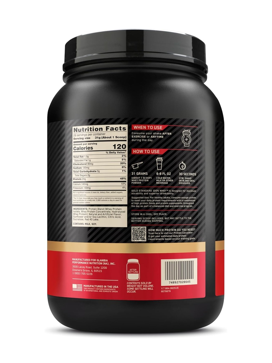Gold Standard 100% Whey Protein Isolate Powder | Strawberry, 2 Pounds | Muscle Growth and Recovery | 29 Servings