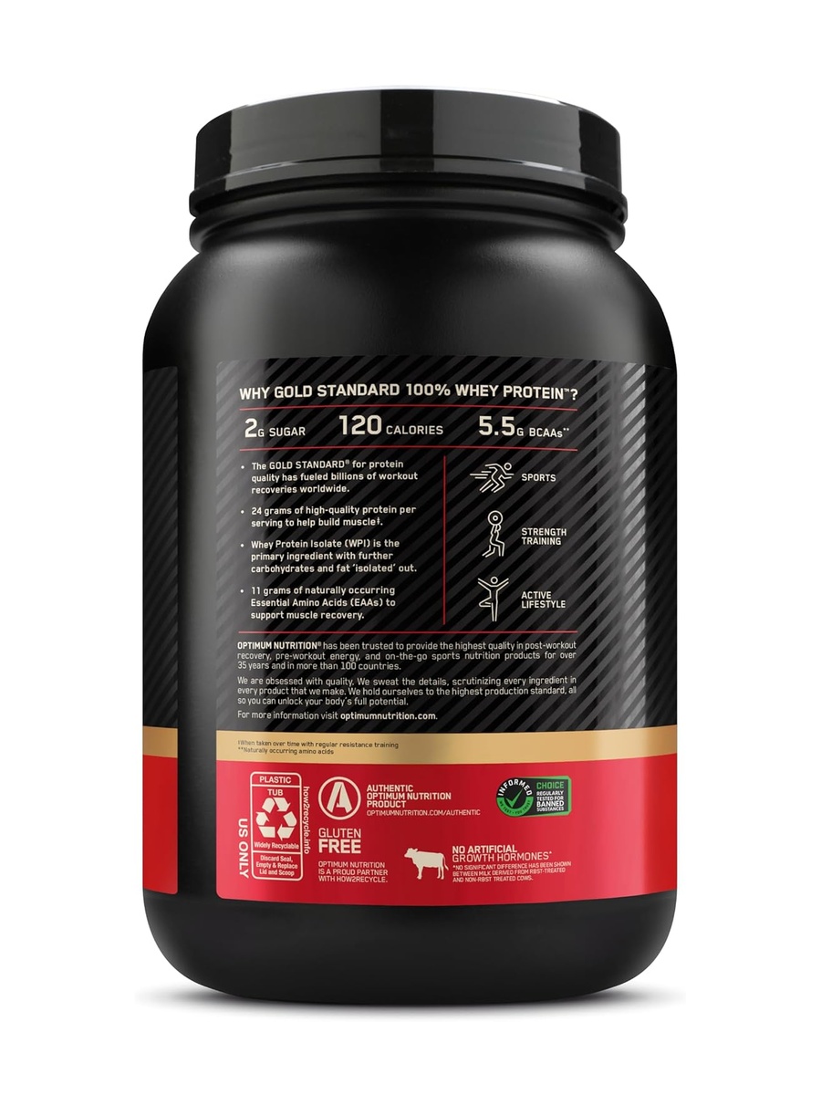 Gold Standard 100% Whey Protein Isolate Powder | Strawberry, 2 Pounds | Muscle Growth and Recovery | 29 Servings