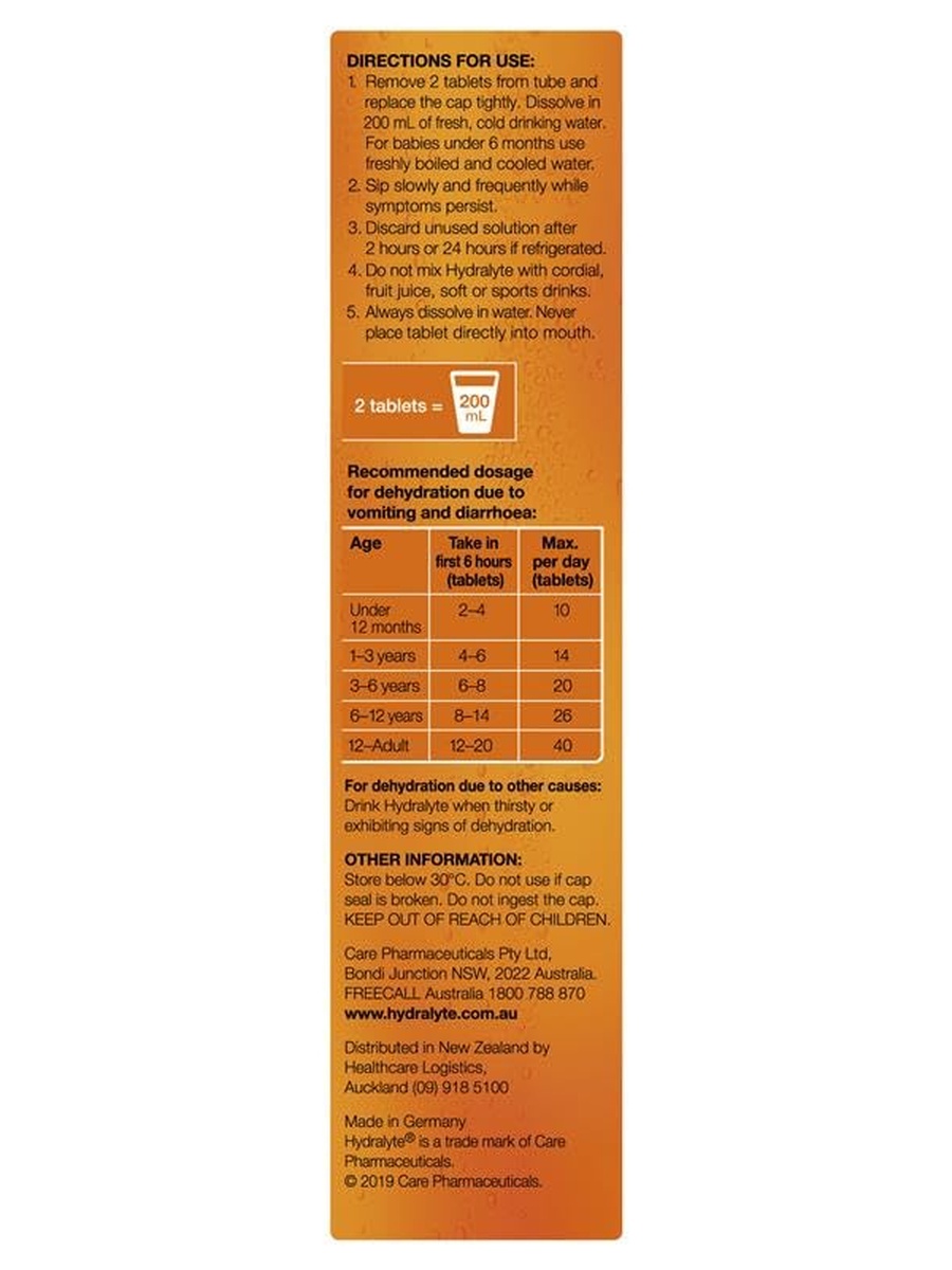Effervescent Electrolyte Tablets | Orange Flavour, 20 Tablets | Electrolyte & Hydration Support | 20 Doses