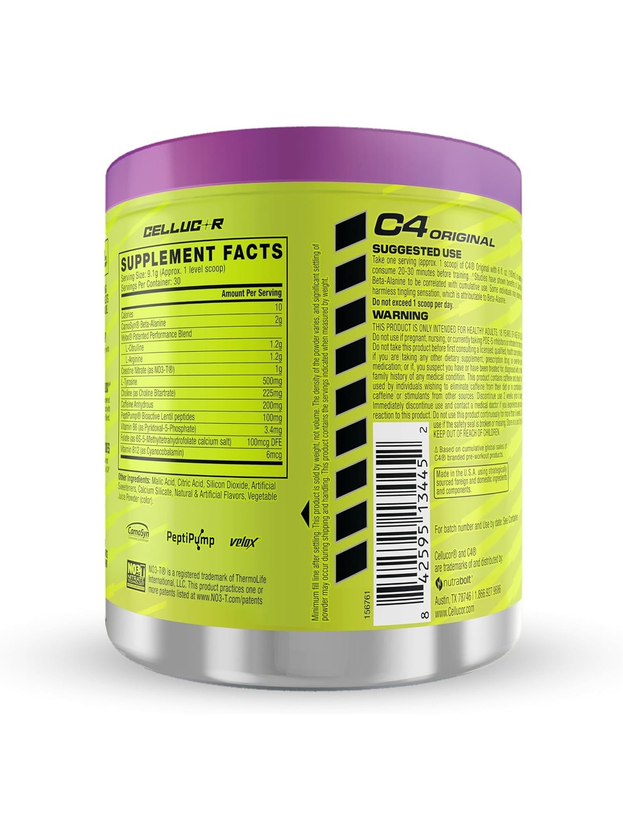 Pre-Workout Powder | Grape , 273 g | Beta-Alanine, 200 mg Caffeine | Muscle Strength | 30 Servings