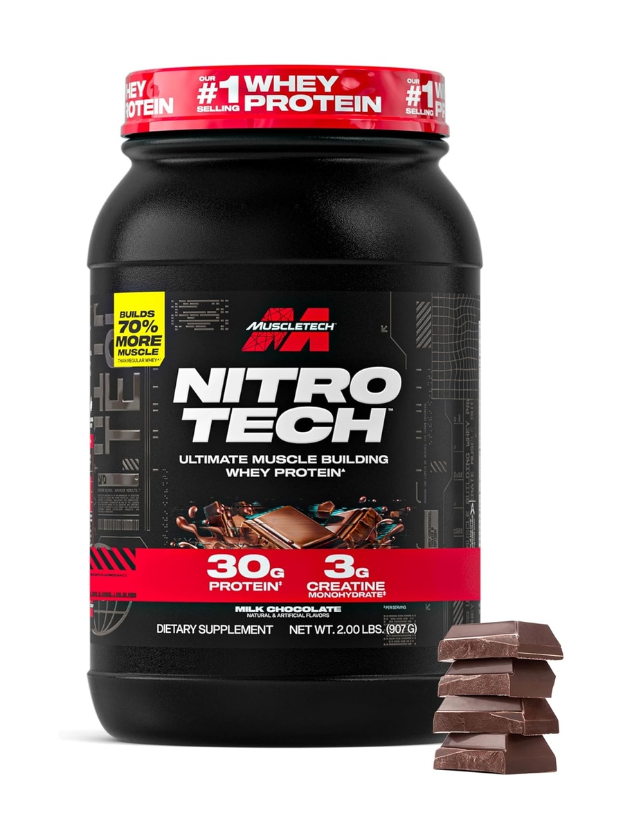 MuscleTech Whey Protein Powder | Milk Chocolate, 2 kb | 3g Protein, 3 g Creatine Monohydrate | 22 Servings