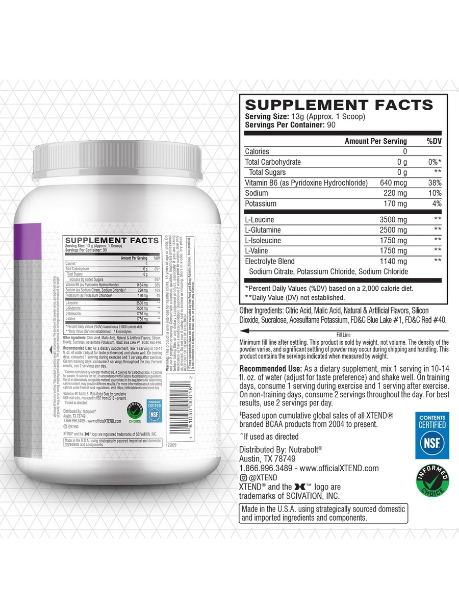BCAA Powder | Glacial Grape | Post-Workout Muscle Recovery | 7g BCAAs | 90 Servings