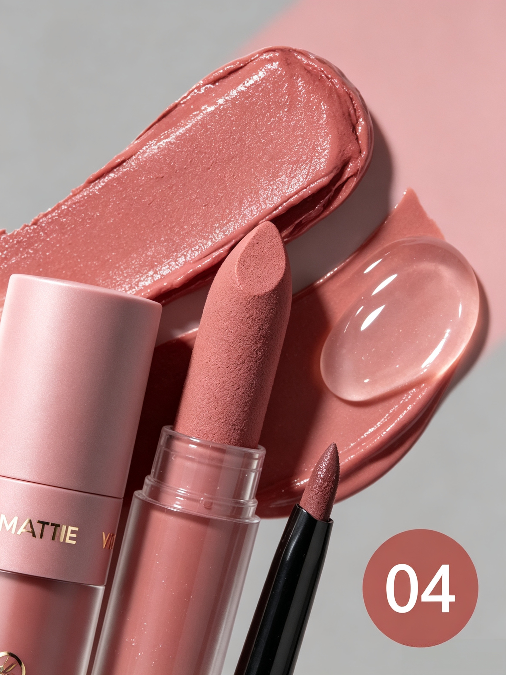 4Pcs Matte Lipstick Lip Mud Lip Liner and Lip Oil Kit