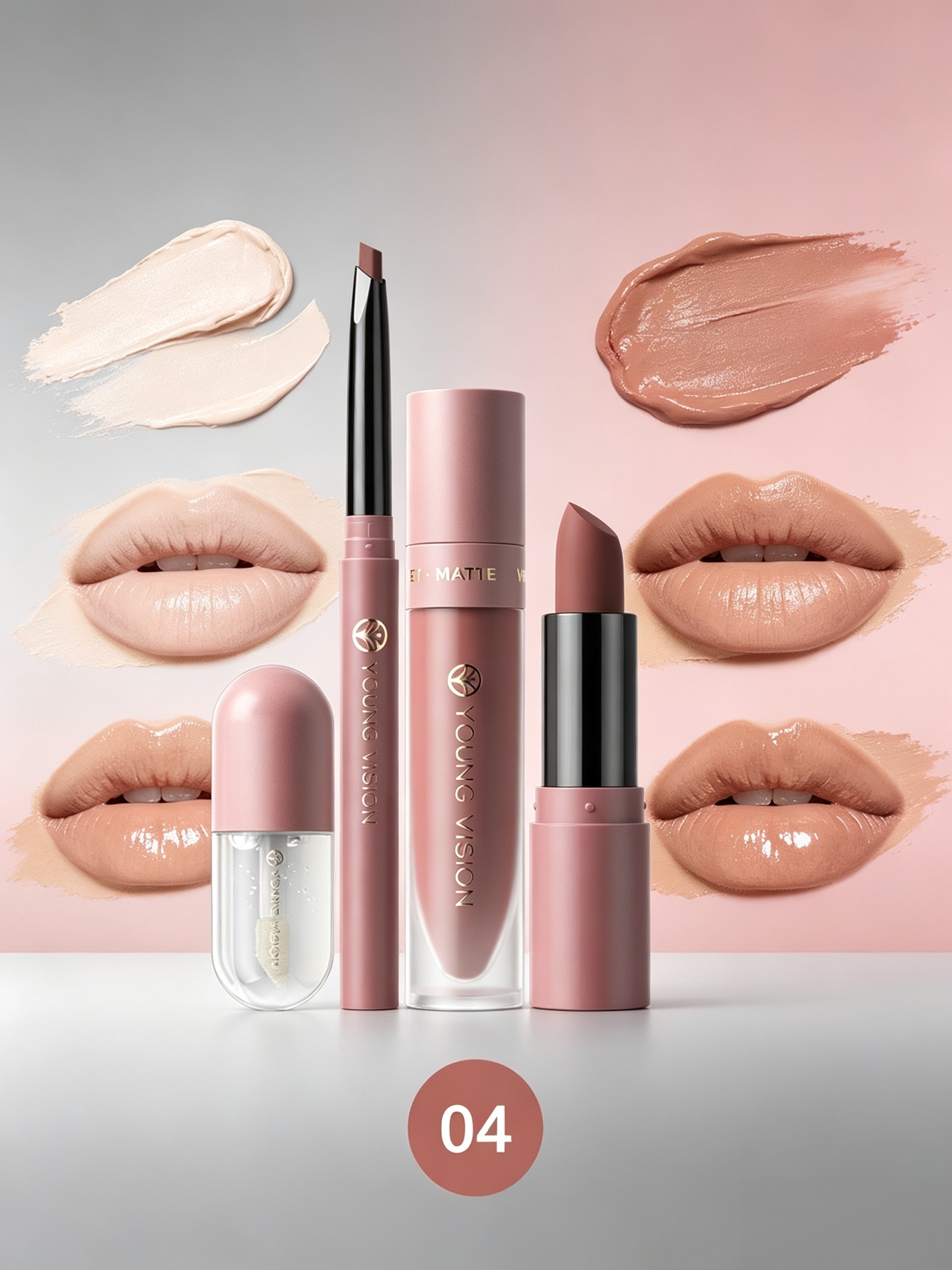 4Pcs Matte Lipstick Lip Mud Lip Liner and Lip Oil Kit