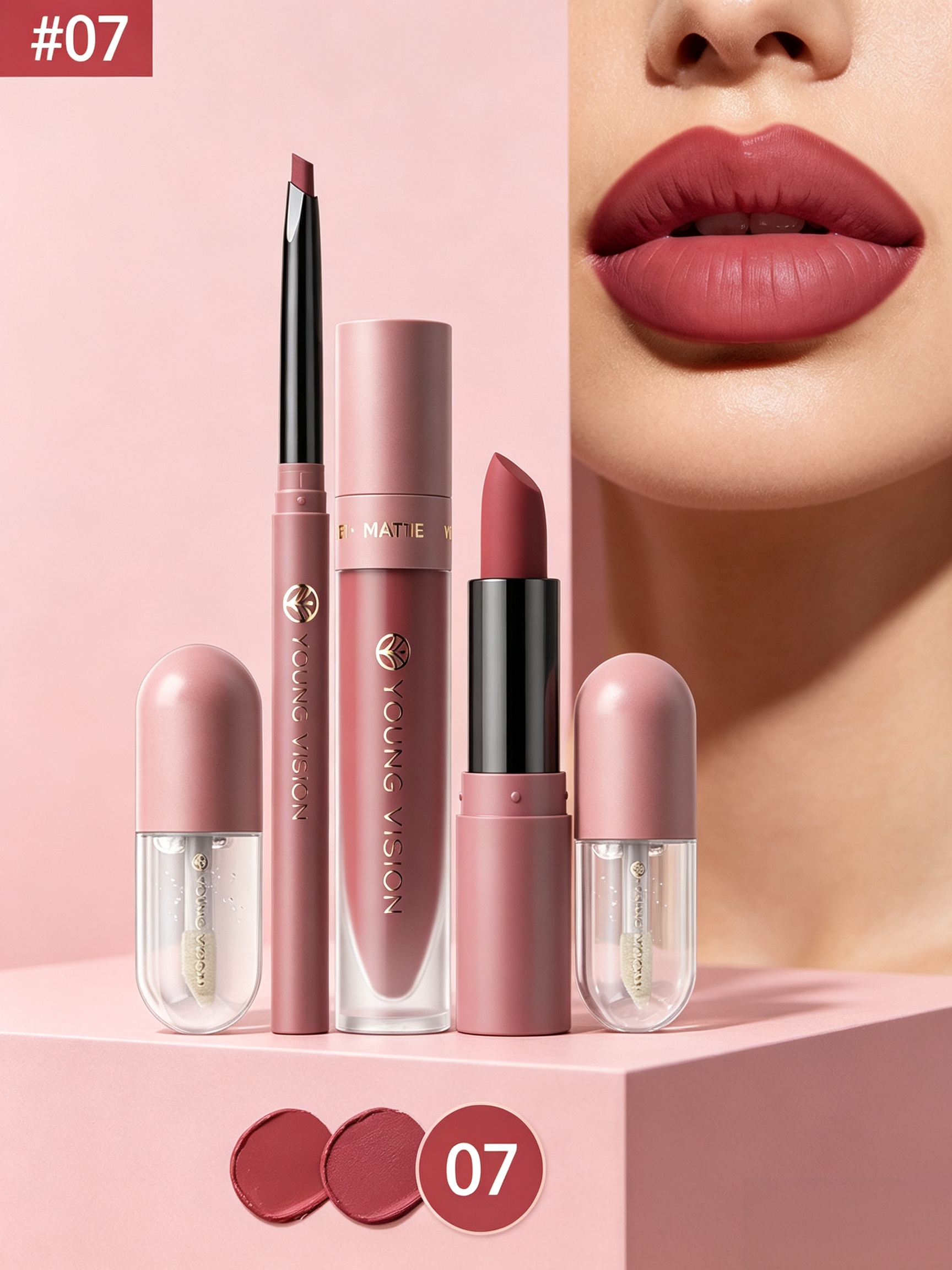 4Pcs Lip Makeup Set, Matte Lipstick Lip Mud Lip Liner and Lip Oil Kit