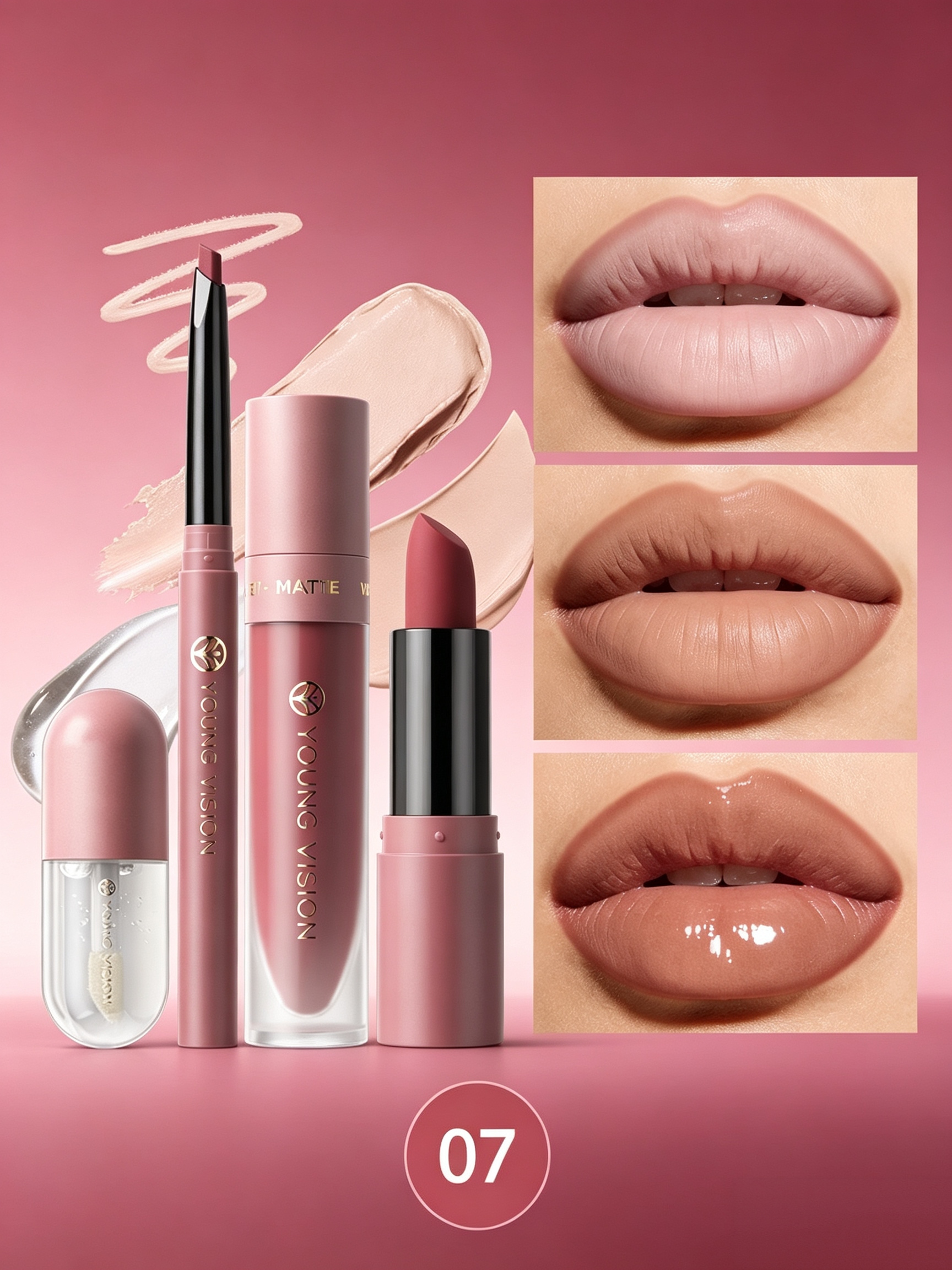 4Pcs Lip Makeup Set, Matte Lipstick Lip Mud Lip Liner and Lip Oil Kit