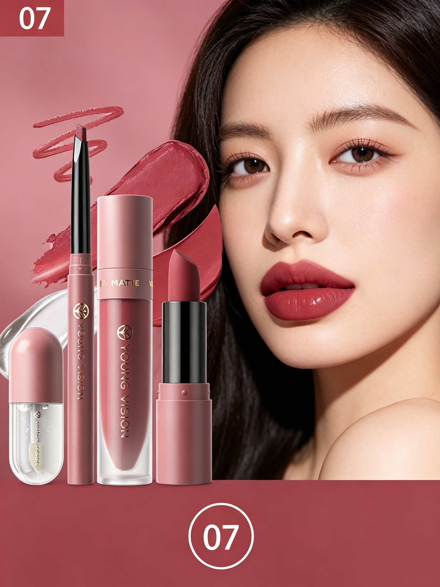 4Pcs Lip Makeup Set, Matte Lipstick Lip Mud Lip Liner and Lip Oil Kit