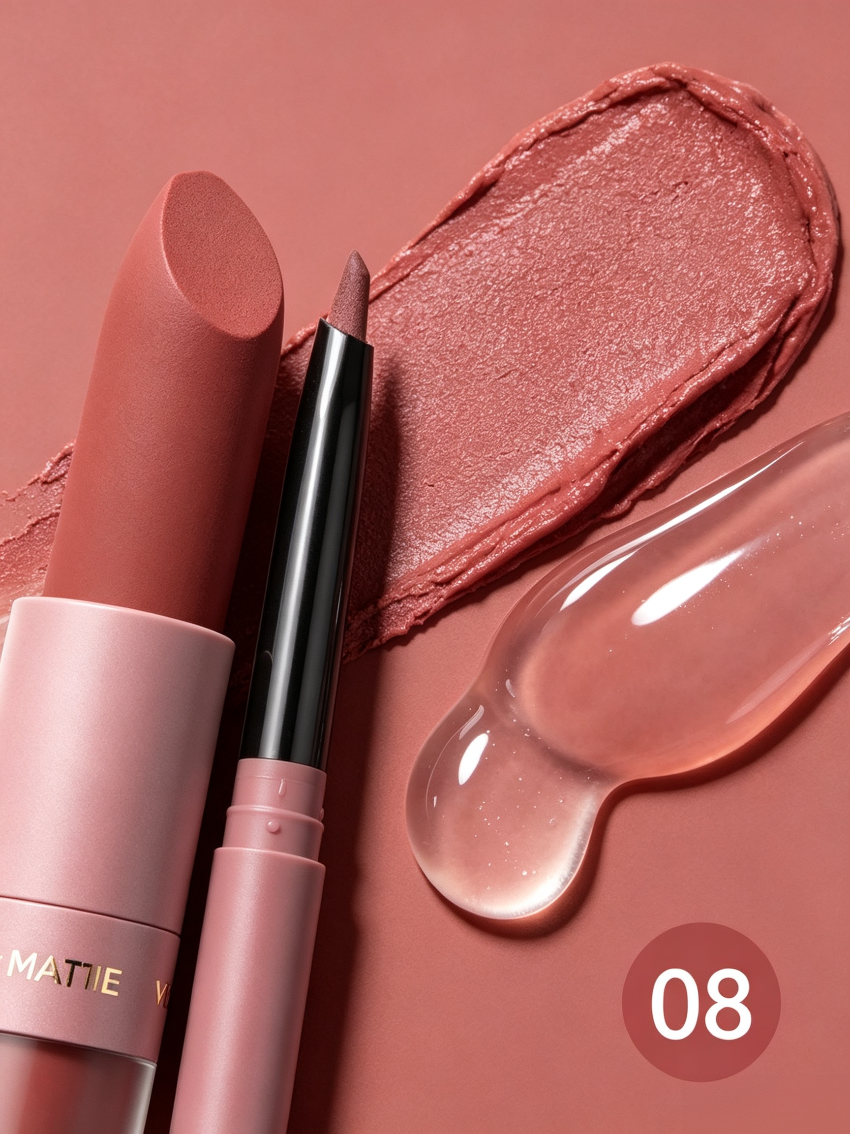 Maroon Matte Lipstick Lip Mud Lip Liner and Lip Oil Kit