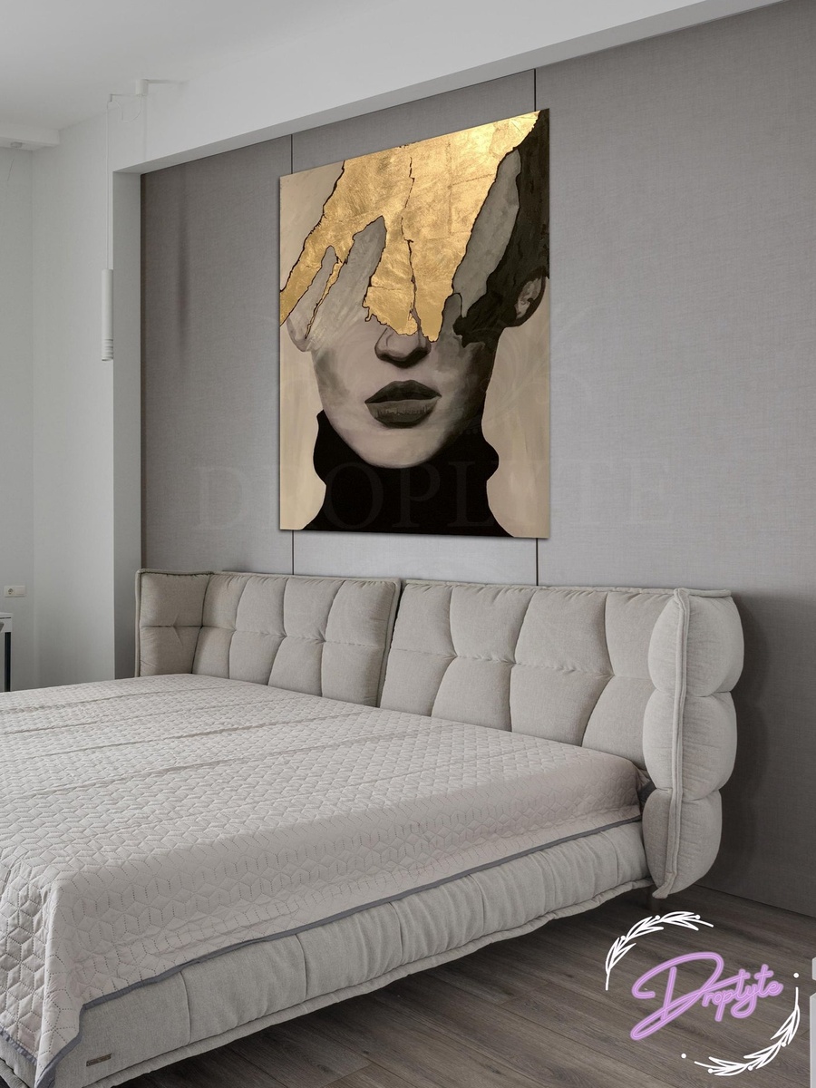 Woman Face with Golden Map Painting Decorative Wall Art, 40cm x 60cm