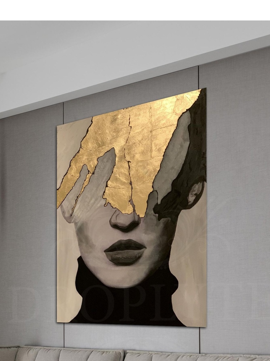 Woman Face with Golden Map Painting Decorative Wall Art, 40cm x 60cm