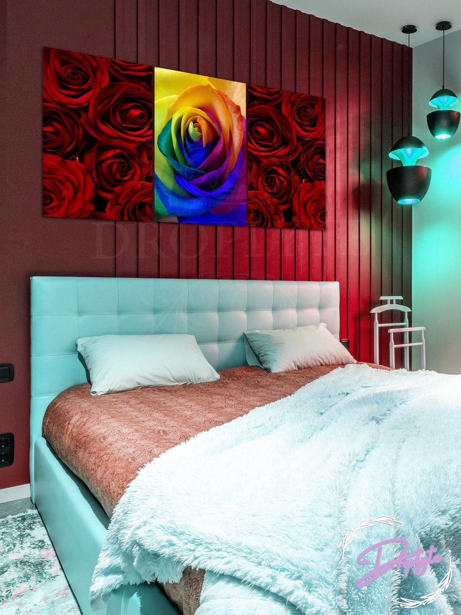 3-Piece Red and Colorful Flowers Decorative Wall Art, 120cm x 60cm