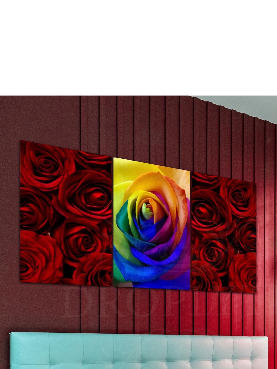 3-Piece Red and Colorful Flowers Decorative Wall Art, 120cm x 60cm