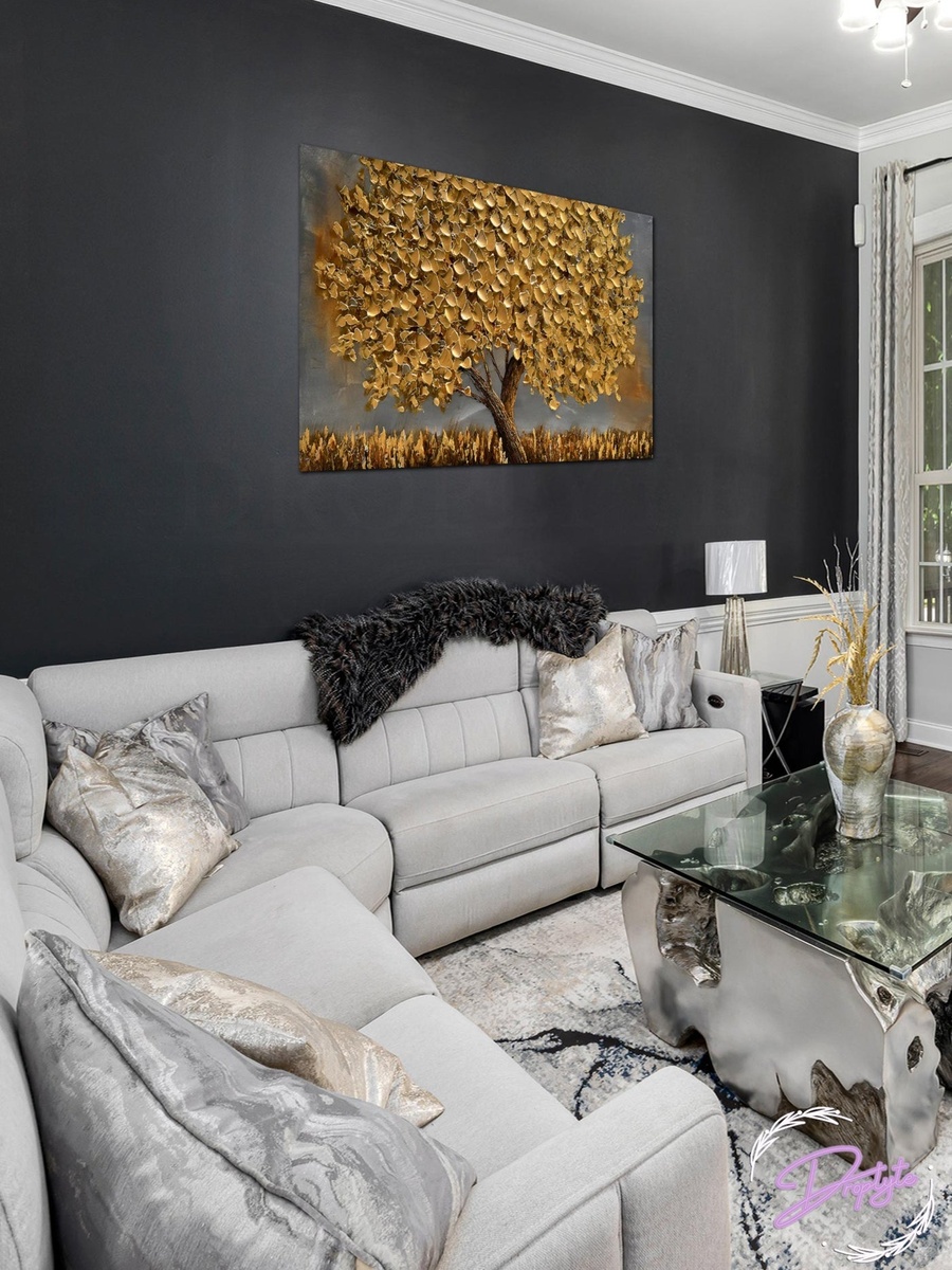 Golden Leaves Tree Painting Decorative Wall Art, 60cm x 40cm
