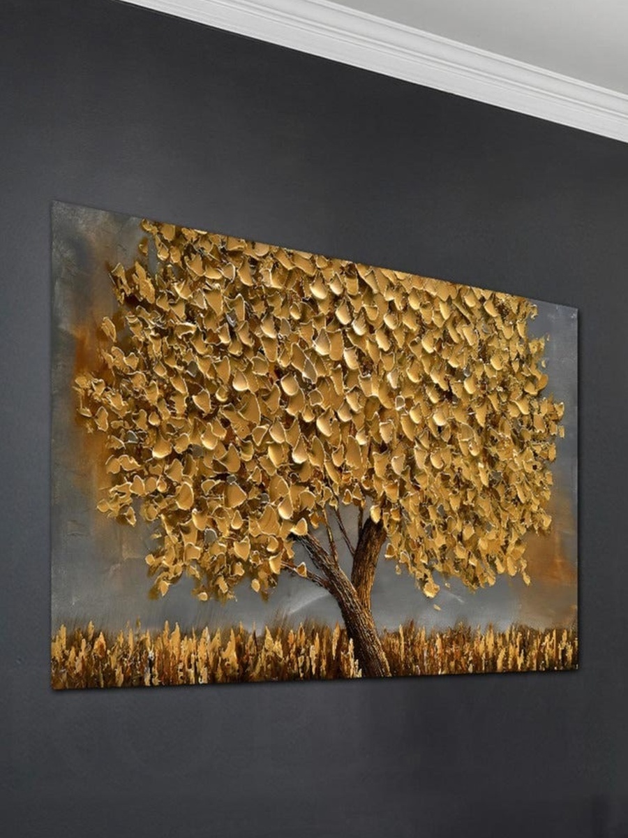 Golden Leaves Tree Painting Decorative Wall Art, 60cm x 40cm