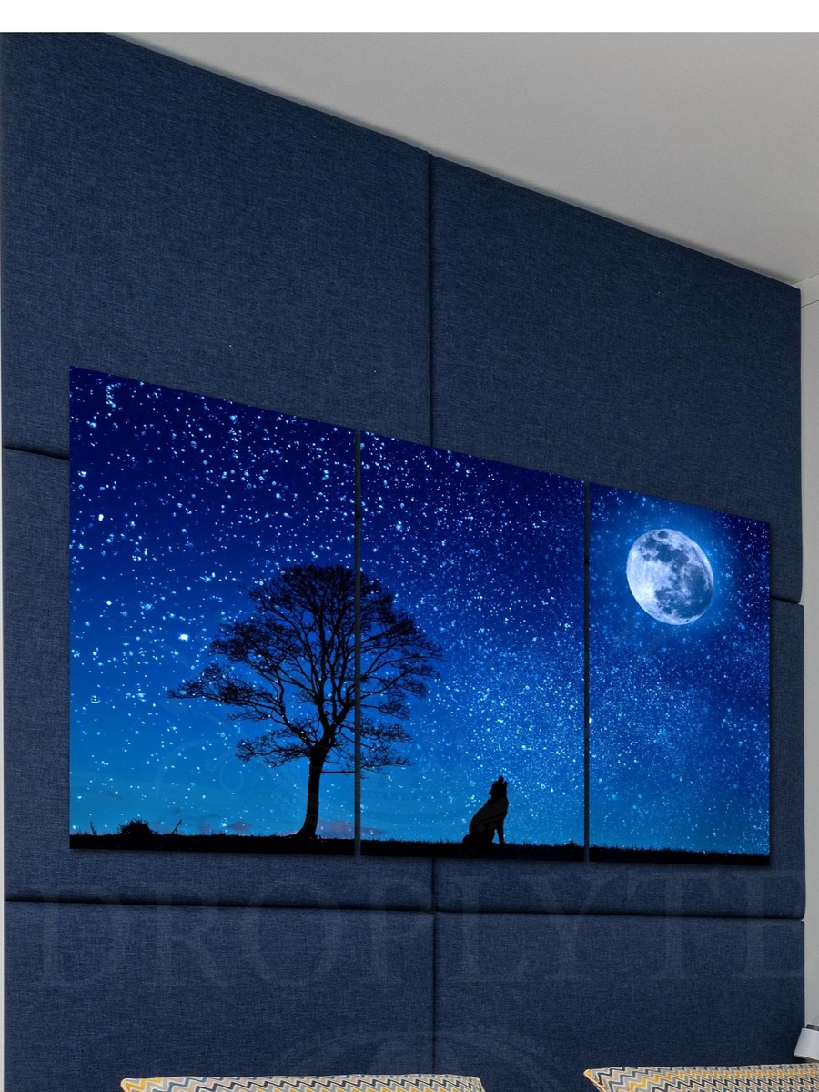 3-Piece Barking Wolf at The Moonlight Night Decorative Wall Art, 120cm x 60cm