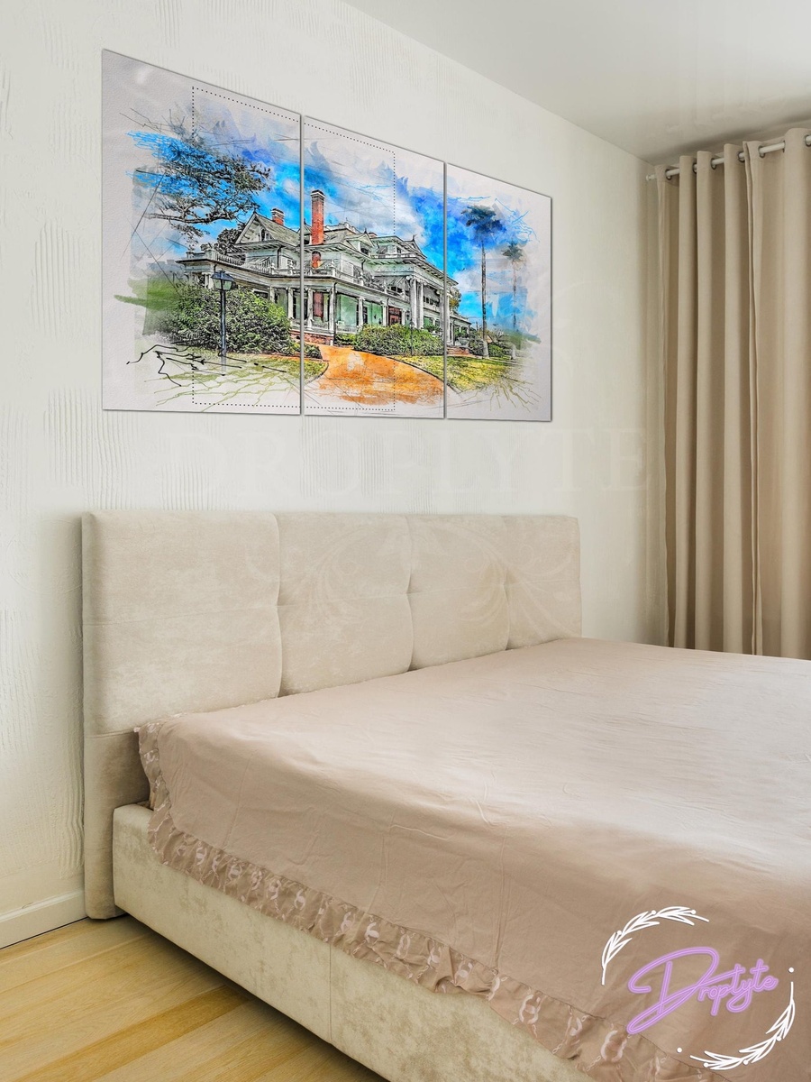 3-Piece Beautiful Villa Digital Painting Decorative Wall Art, 120cm x 60cm