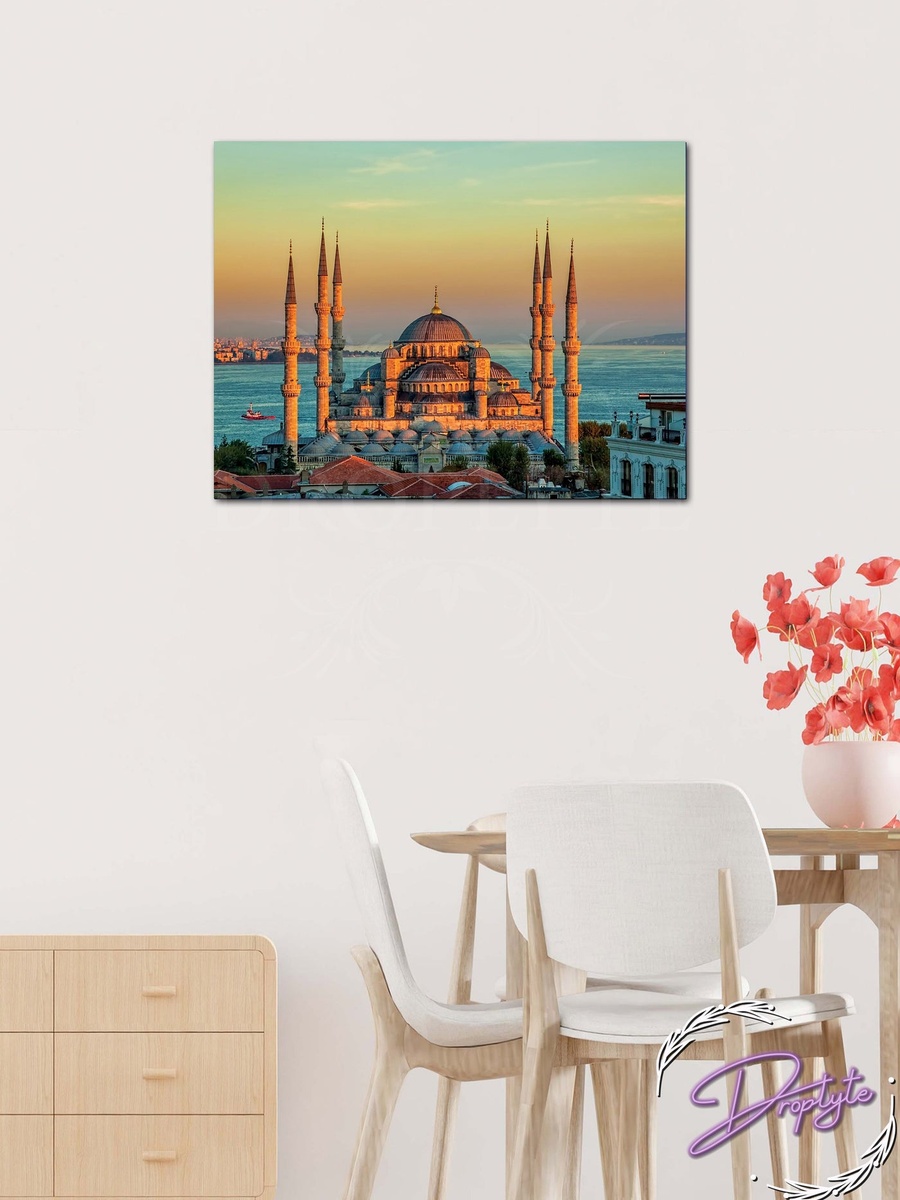 لوحة جدارية إسلامية لمسجد جميل مع إطار خشبي، 40 سم × 30 سم