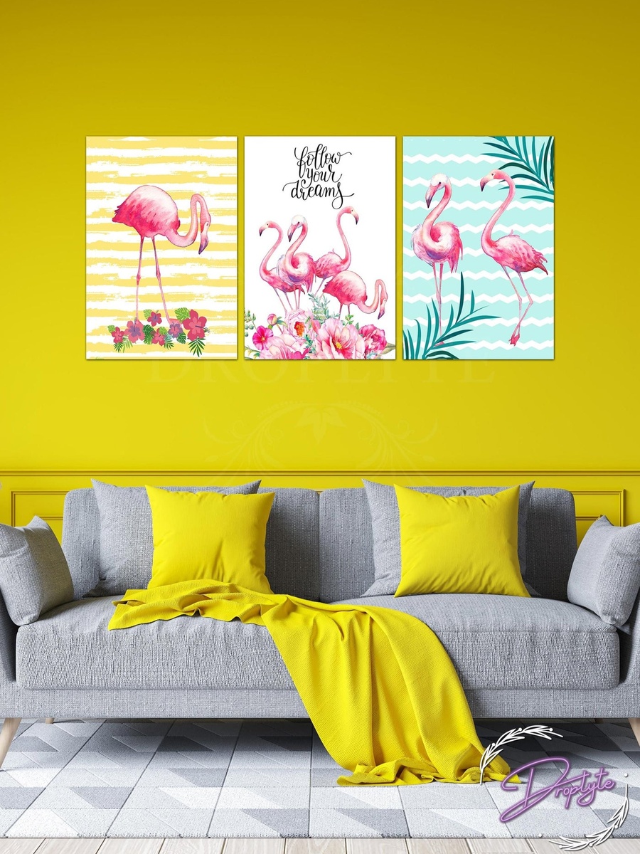 3-Piece Follow Your Dreams Flamingo Decorative Wall Art, 120cm x 60cm