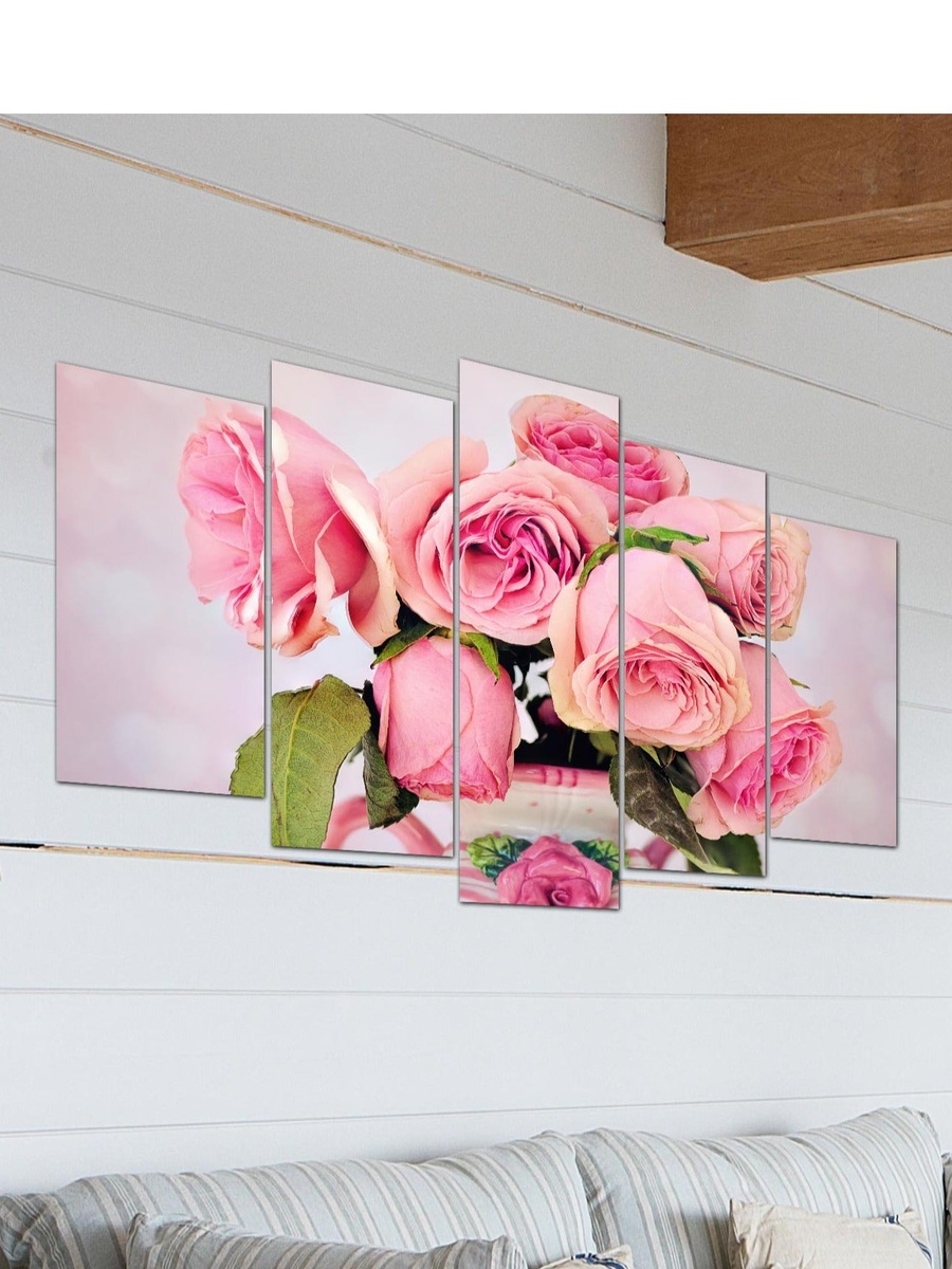 5-Piece Multicolor Pink Flowers Decorative Wall Art 100cm x 60cm