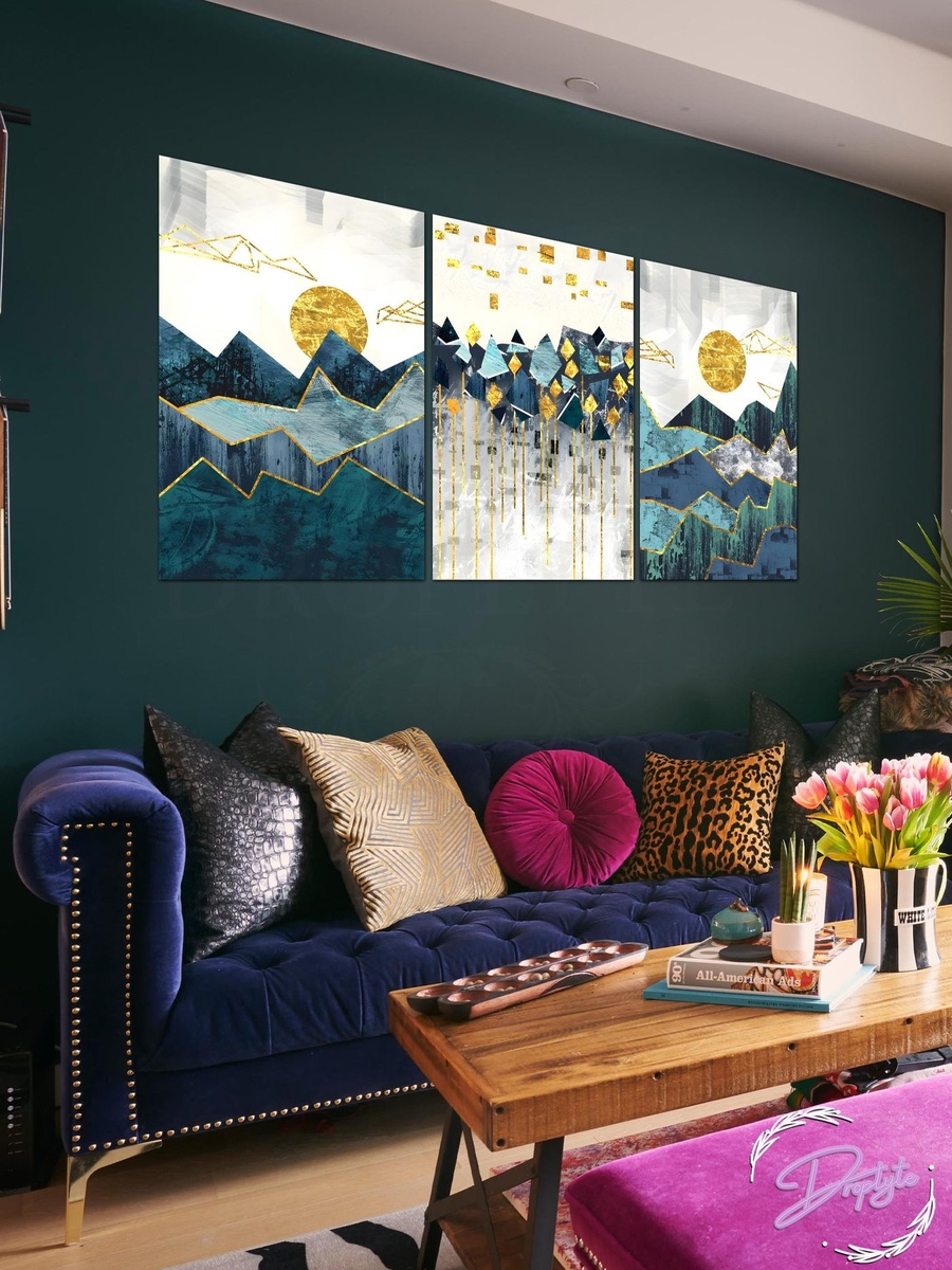 3-Piece Multicolor Abstract Sun and Mountains Painting Decorative Wall Art, 120cm x 60cm