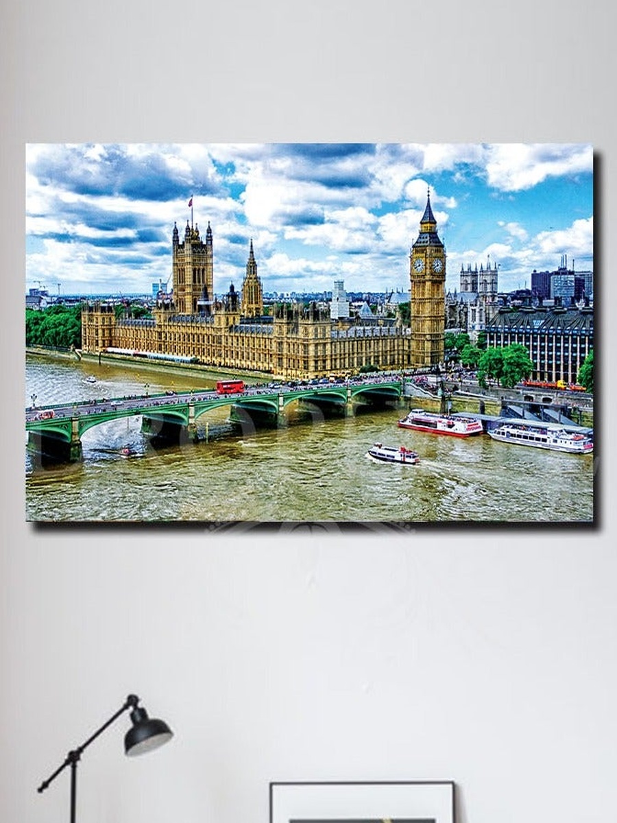 Beautiful Building Wall Art Canvas with Wooden Frame, 60cm x 40cm
