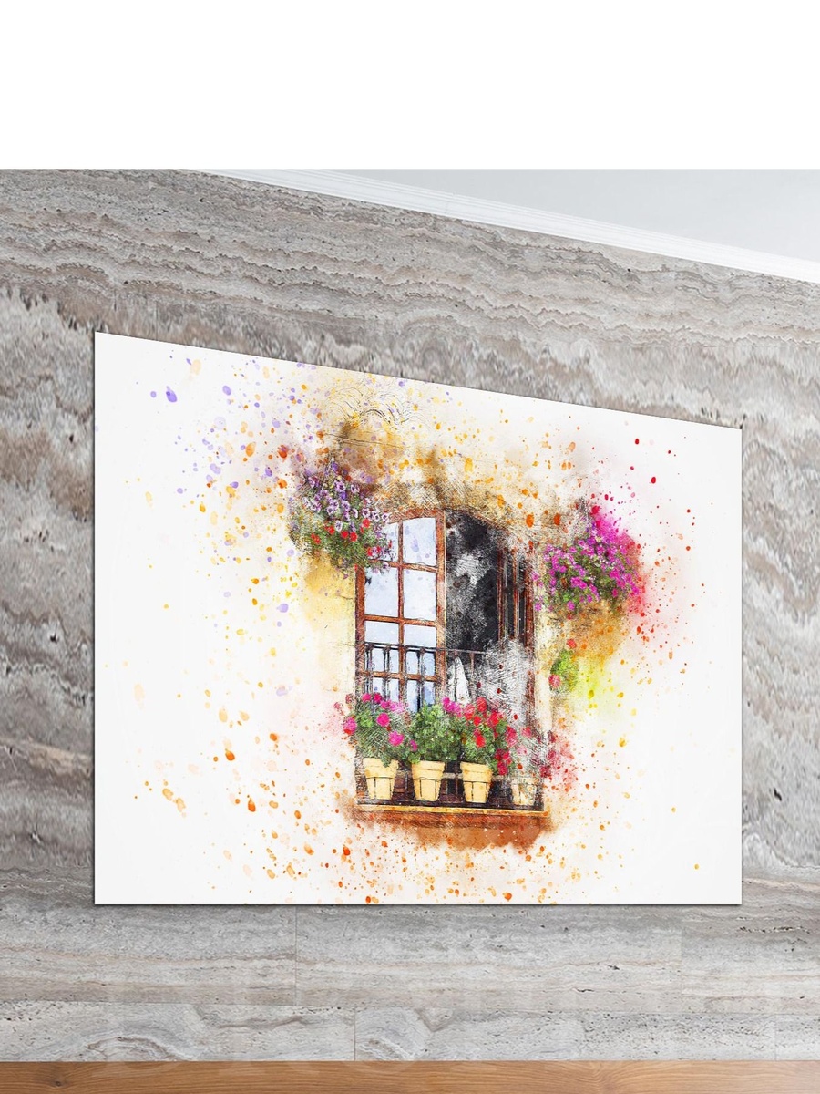 Window with Flowers Decoration Painting Decorative Wall Art, 40cm x 30cm
