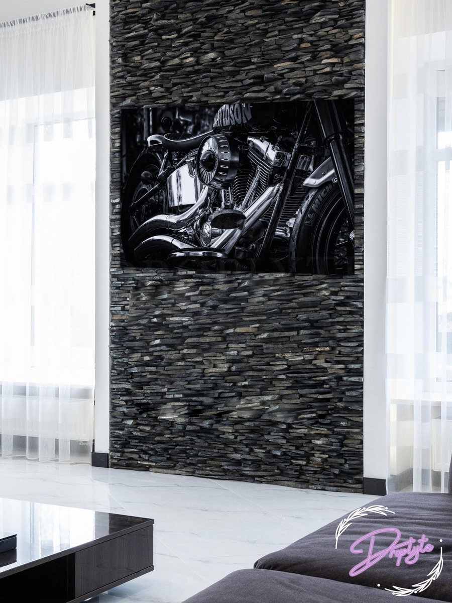 Close up View of Davidson Bike Engine Decorative Wall Art, 60cm x 40cm
