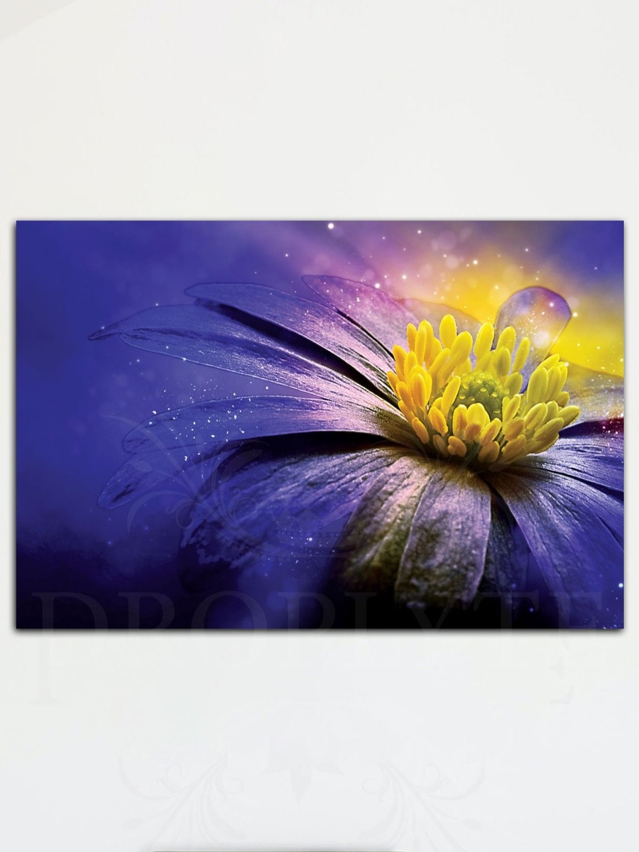 Beautiful Purple and Yellow Flower Painting Decorative Wall Art Canvas with Wooden Frame, 60cm x 40cm