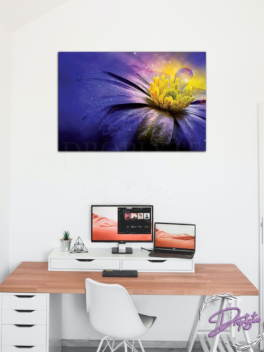 Beautiful Purple and Yellow Flower Painting Decorative Wall Art Canvas with Wooden Frame, 60cm x 40cm