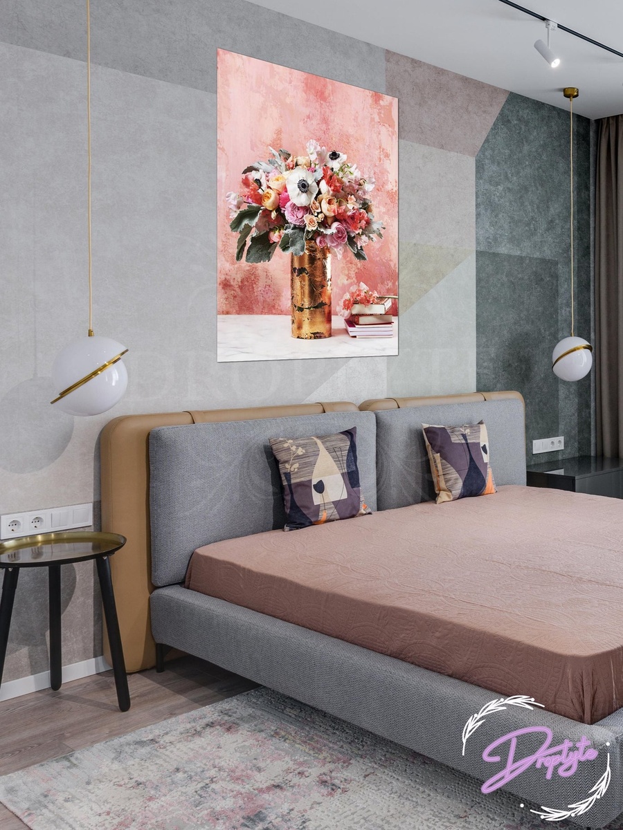 Flowers Bouquet with old Wall Texture Decorative Wall Art, 40cm x 60cm